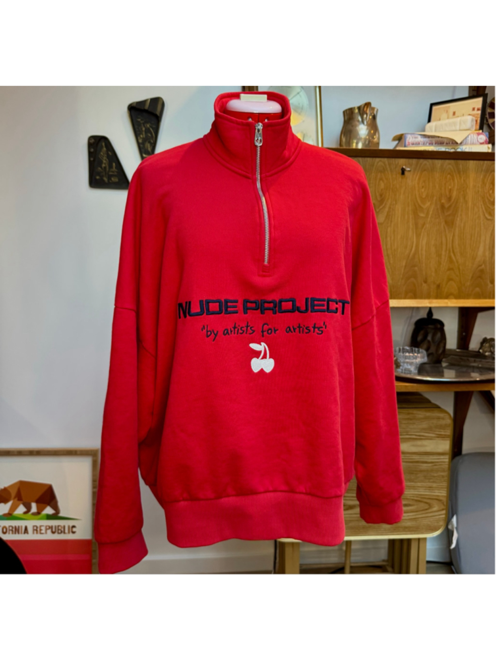 Nude Project Red Quarter Zip Sweatshirt Size L